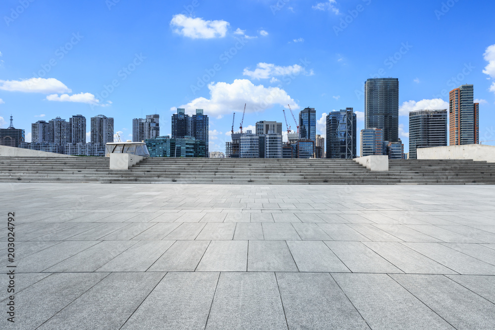 empty floor with modern business office building