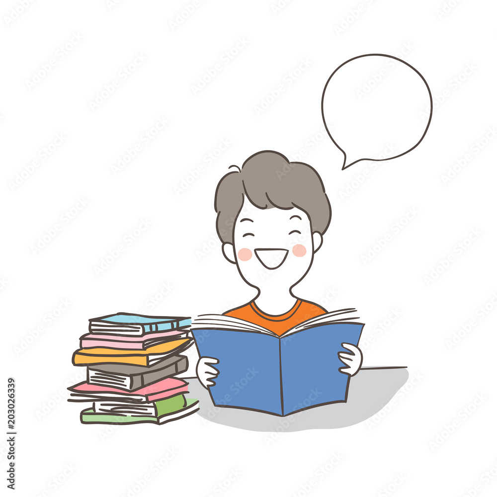 Vector illustration character design a boy happy and love to read Doodle cartoon style
