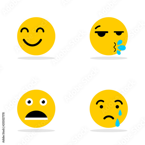 A set of smileys. A crusty, happy, angry face. Yellow face with emotions. Facial expression