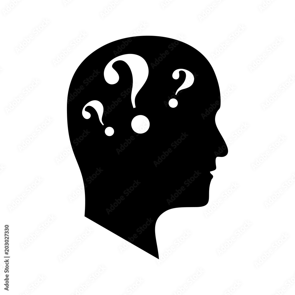 Head with three question marks. vector icon Head with three question marks. vector icon