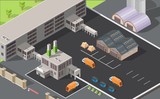 Isometric low poly waste processing plant infographic