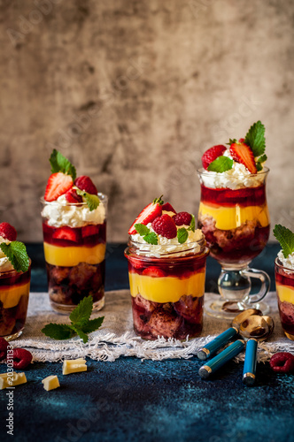 Fruit Cake, Jelly and Berry Individual Trifles
