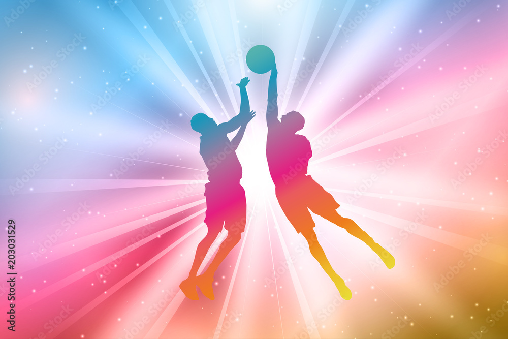 Basketball Players Silhouettes, Colorful, Rainbow 