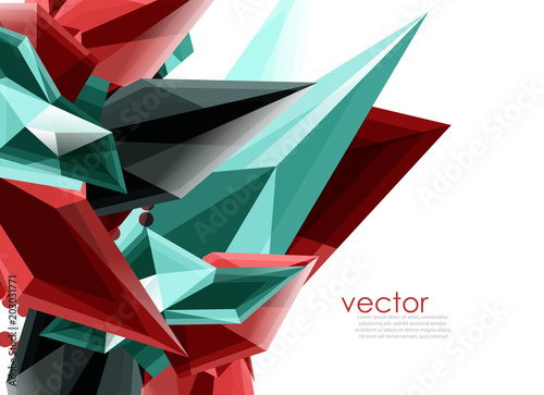 Color glass crystals on white background, geometric abstract composition with glass gemstones and copyspace, background template