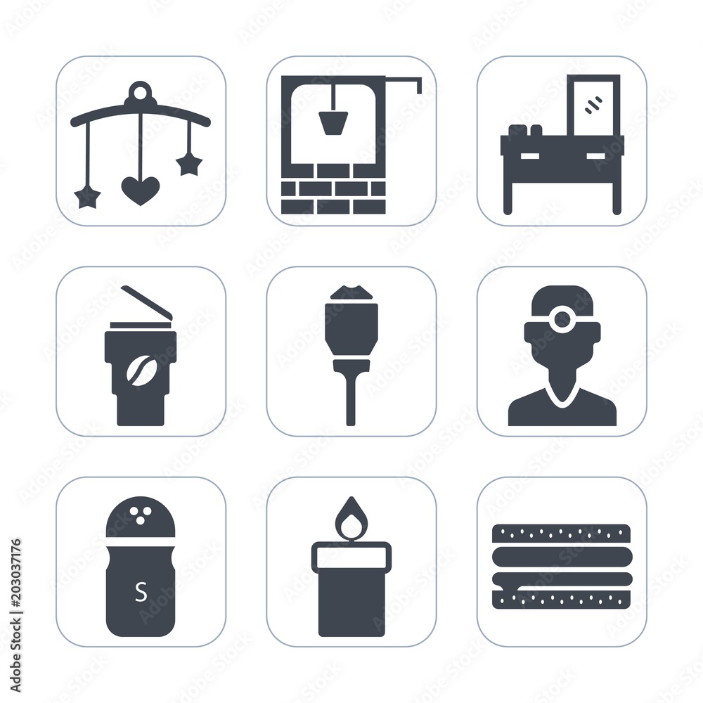 Premium fill icons set on white background . Such as seasoning, light, candle, fire, nursery, furniture, snack, home, street, cup, salt, lamp, food, cute, clinic, newborn, dentistry, interior, wooden Premium fill icons set on white background . Such as seasoning, light, candle, fire, nursery, furniture, snack, home, street, cup, salt, lamp, food, cute, clinic, newborn, dentistry, interior, wooden