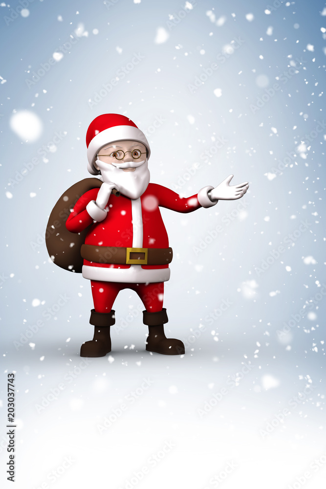 Composite image of cartoon santa with snow falling Composite image of cartoon santa with snow falling