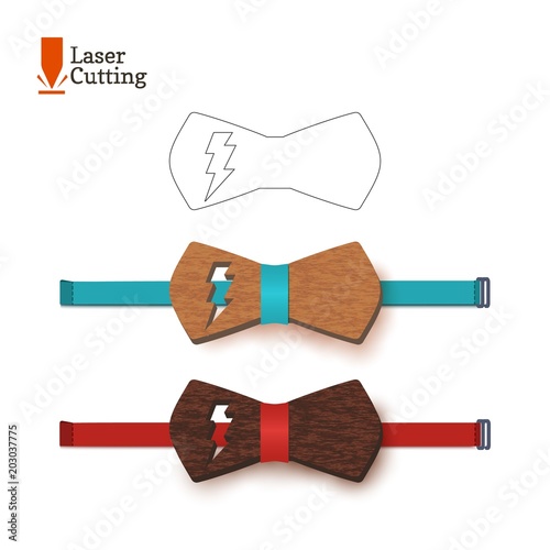 Laser cut bow-tie template whith flash symbol. Vector silhouette for cutting a bow tie on a lathe made of wood, metal, plastic. The idea of design of a stylish accessory whith lightning energy sign