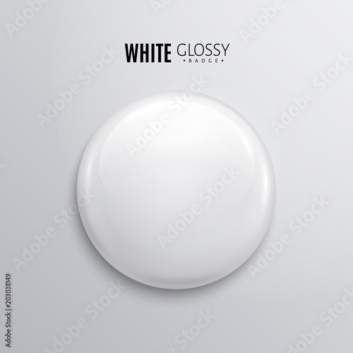 Blank white glossy badge or button. 3d render.