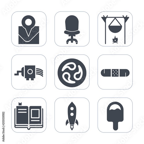 Premium fill icons set on white background . Such as cooking, medicine, white, sign, comfort, travel, evening, fire, comfortable, japan, furniture, library, location, smoke, medical, chair, hot, flame