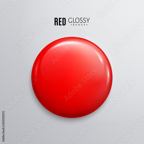 Blank red glossy badge or button. 3d render.