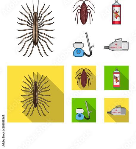 Cockroach and equipment for disinfection cartoon,flat icons in set collection for design. Pest Control Service vector symbol stock web illustration.