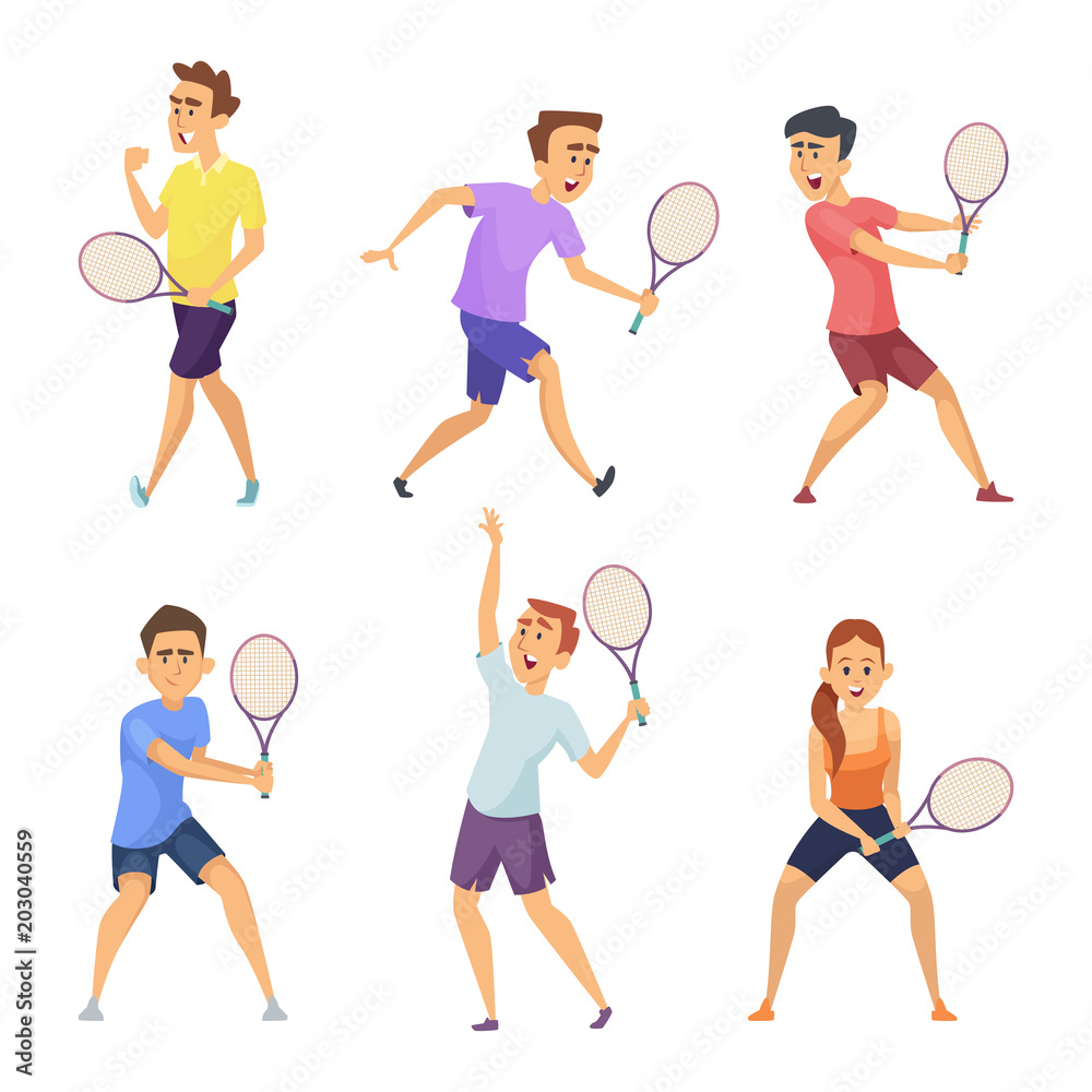 Various tennis players. Vector characters in action poses