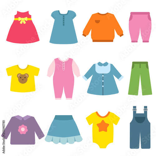 Clothes for childrens. Vector flat illustrations
