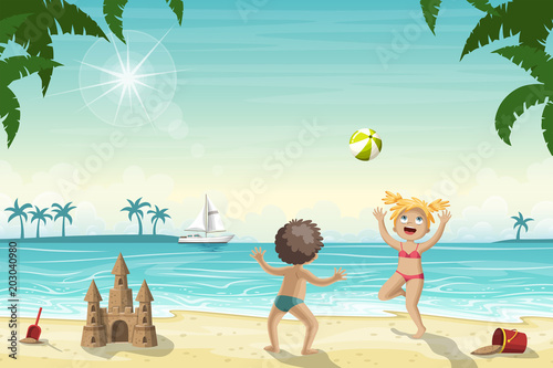Two Kids Are Playing On The Beach