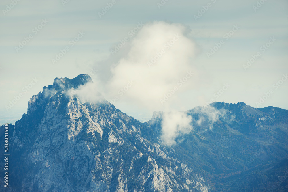 Mountain peak with clouds in Austrian Alps