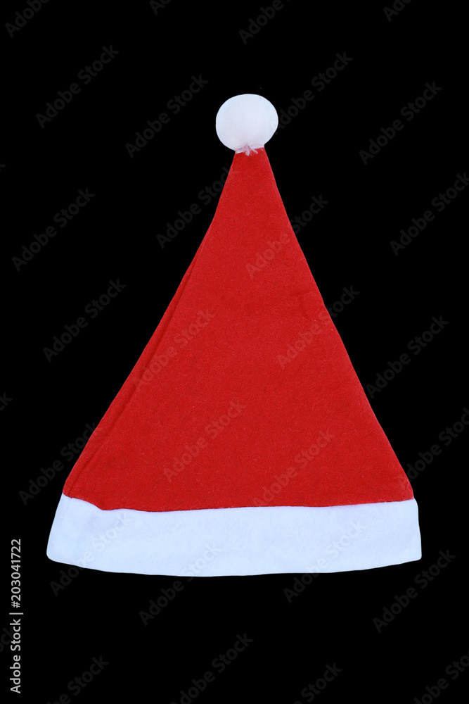 Santa Claus red hat isolated on black background.
Santa Claus red hat isolated on black background.