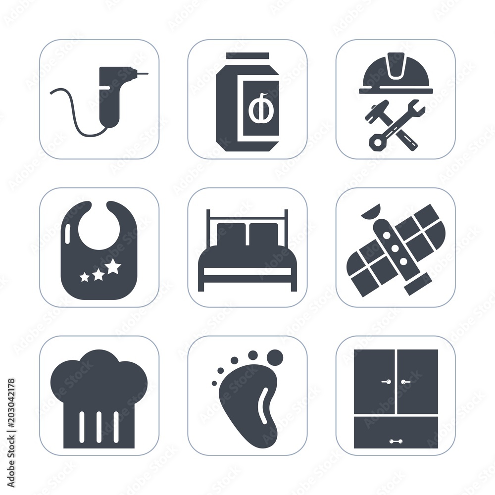 Premium fill icons set on white background . Such as construction, baby, clinic, tool, business, bed, container, male, foreman, technology, restaurant, care, medicine, toy, dentist, drill, space, site Premium fill icons set on white background . Such as construction, baby, clinic, tool, business, bed, container, male, foreman, technology, restaurant, care, medicine, toy, dentist, drill, space, site