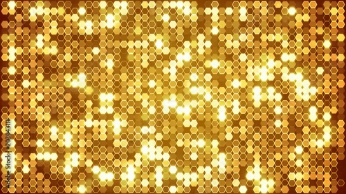 Gold glitter hexagon abstract background animations. Seamless loop.