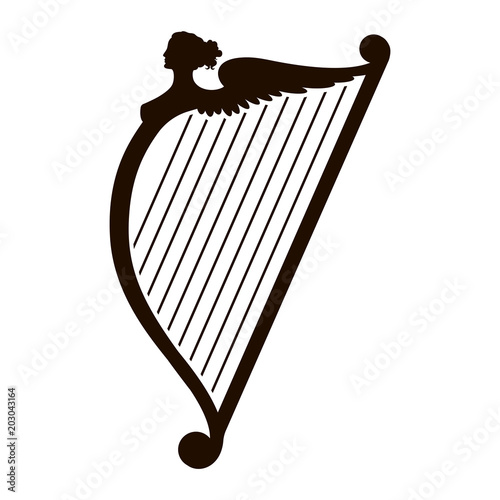 Harp silhouette. Vector illustration isolated on white background.