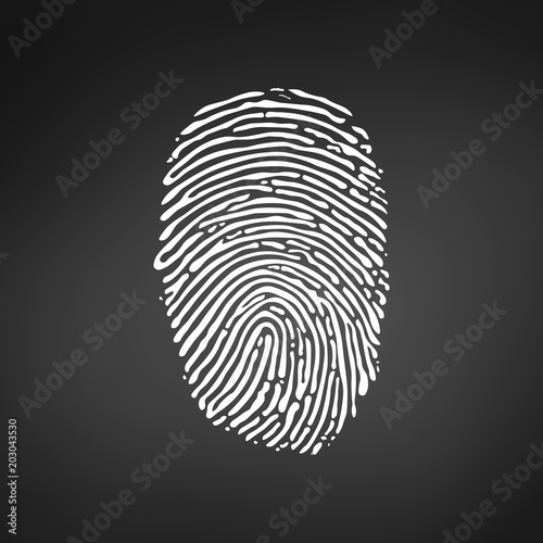 White Fingerprint icon on modern black background. Vector illustration.