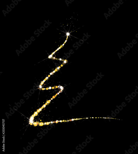 Vector golden, glitter Christmas tree. Christmas tree greeting card.