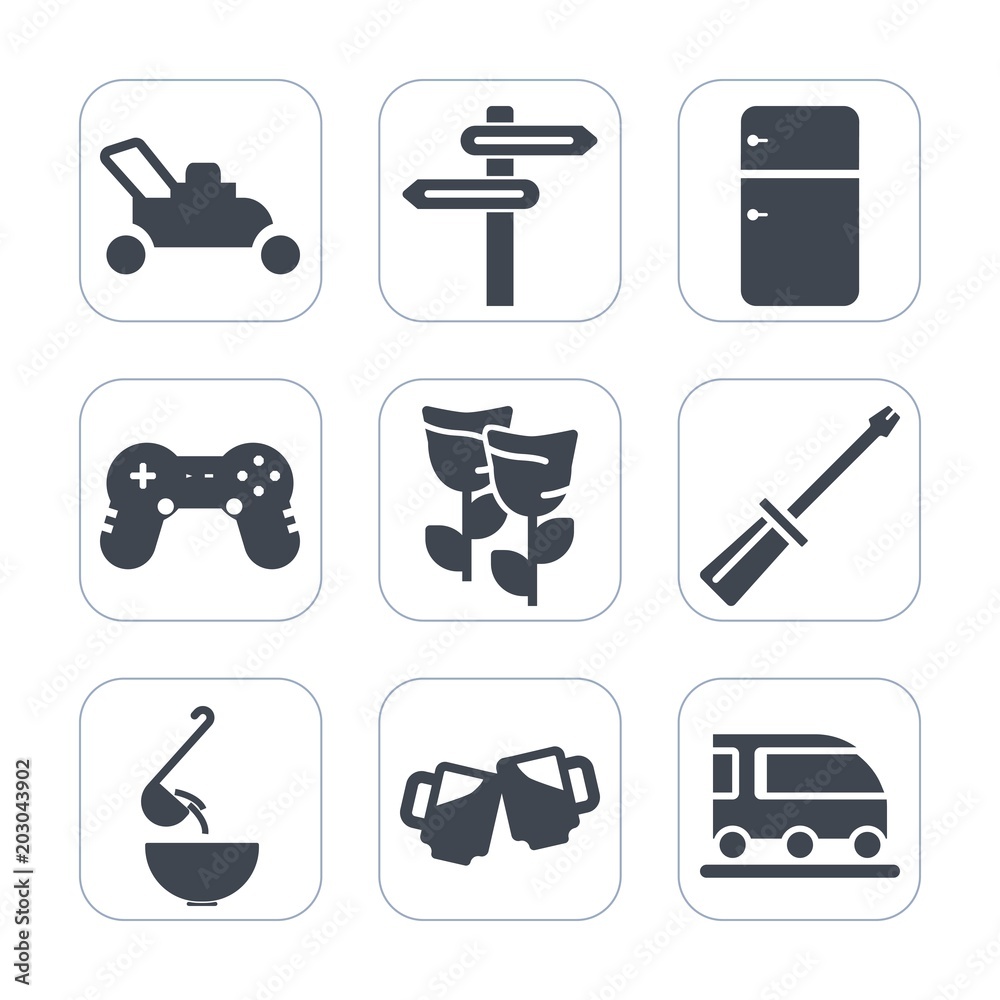Premium fill icons set on white background . Such as game, food, direction, dinner, lawnmower, floral, sign, gardening, screwdriver, work, mower, grass, fridge, equipment, drink, cut, construction Premium fill icons set on white background . Such as game, food, direction, dinner, lawnmower, floral, sign, gardening, screwdriver, work, mower, grass, fridge, equipment, drink, cut, construction