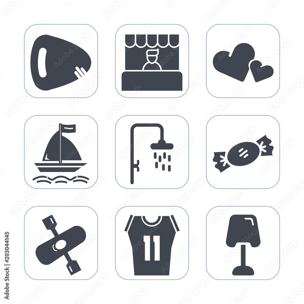 Premium fill icons set on white background . Such as sound, instrument, river, cart, string, shape, store, home, music, electric, love, interior, game, musical, romance, table, lamp, supermarket, wind