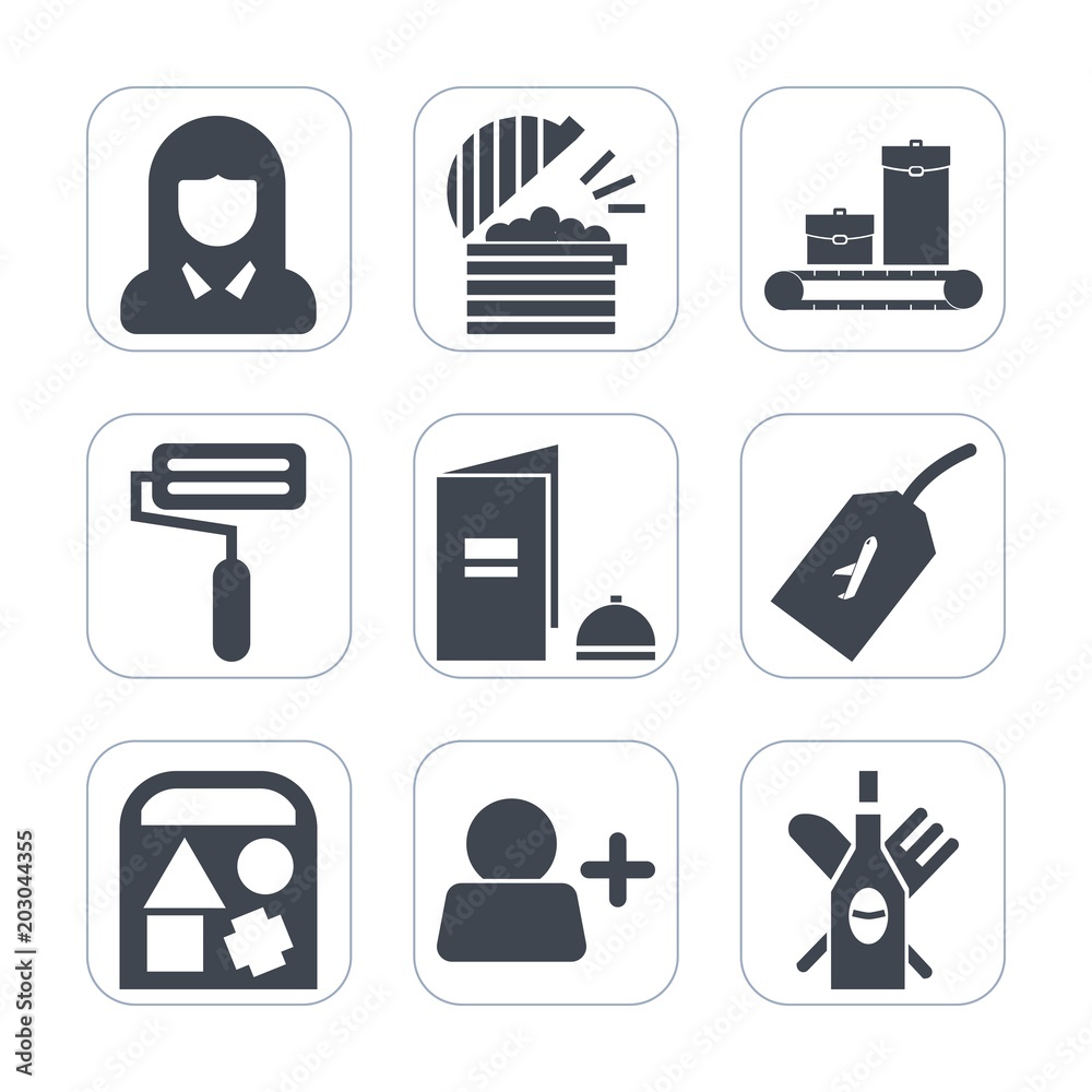 Premium fill icons set on white background . Such as face, restaurant, alcohol, travel, young, chef, suitcase, account, paper, baggage, portrait, woman, brochure, sign, bear, page, ball, pretty, tag Premium fill icons set on white background . Such as face, restaurant, alcohol, travel, young, chef, suitcase, account, paper, baggage, portrait, woman, brochure, sign, bear, page, ball, pretty, tag