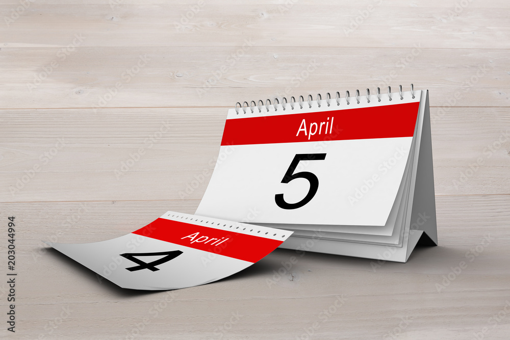 April calendar against bleached wooden planks background