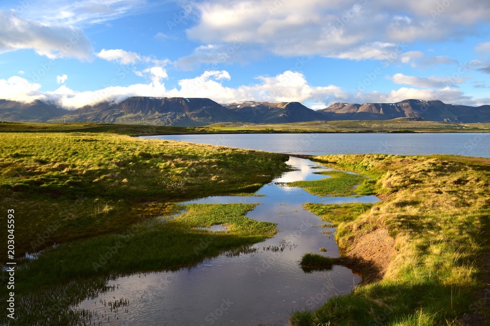 Icelandic landscape - lake Svinavatn in the evening light