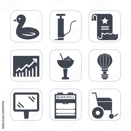 Premium fill icons set on white background . Such as jump, contract, bird, page, pump, office, document, banner, graph, black, nature, kitchen, bar, wildlife, cocktail, parachuting, chart, drink, up