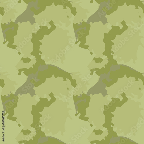 Camouflage seamless pattern. Background in different shades of green. Vector illustration, repeat camo as military print for paintball clothes, backdrop, endless grunge texture