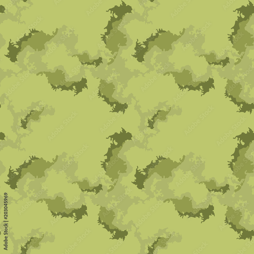 Camouflage seamless pattern. Background in different shades of green. Vector illustration, repeat camo as military print for paintball clothes, backdrop, endless grunge texture