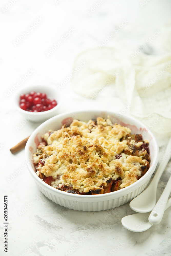 Homemade crumble dessert with red berries