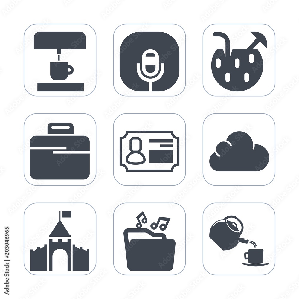 Premium fill icons set on white background . Such as drink, microphone, tower, sign, cocktail, file, technology, machine, party, id, internet, kitchen, audio, record, tea, equipment, summer, bag, web Premium fill icons set on white background . Such as drink, microphone, tower, sign, cocktail, file, technology, machine, party, id, internet, kitchen, audio, record, tea, equipment, summer, bag, web