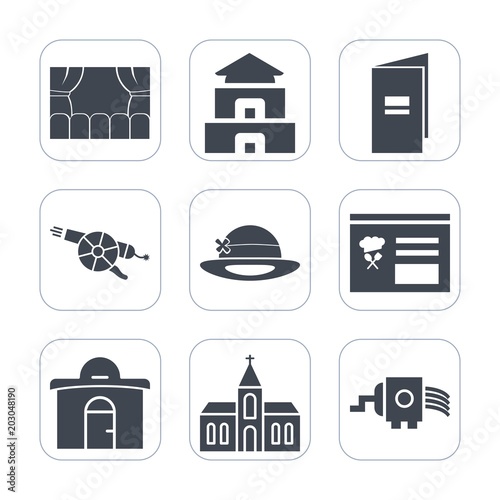 Premium fill icons set on white background . Such as menu, temple, culture, cannon, military, cooking, house, kitchen, pagoda, black, asia, religion, paper, weapon, business, sign, buddhism, religious