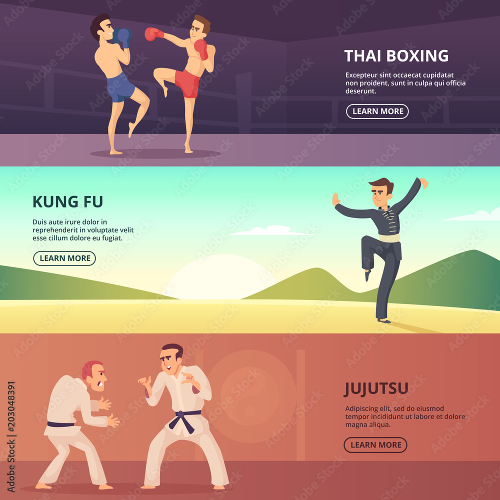 Horizontal banners with martial characters Horizontal banners with martial characters