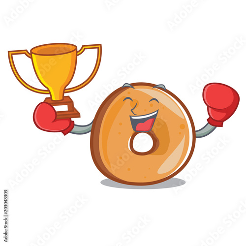 Boxing winner bagels mascot cartoon style