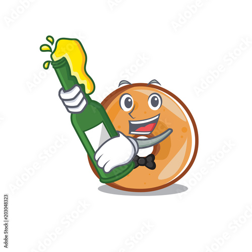 With beer bagels mascot cartoon style