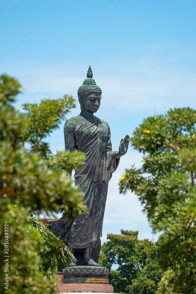 Fototapeta premium big standing Lord Buddha statue at Phutthamonthon is a Buddhist park in the Phutthamonthon District in Nakhon Pathom province, THAILAND