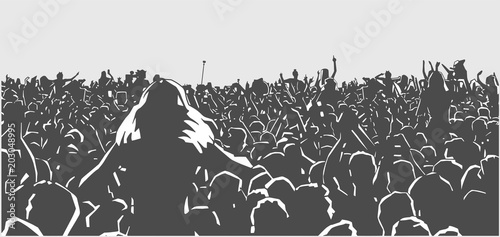 Illustration of large crowd of people at live event in black and white