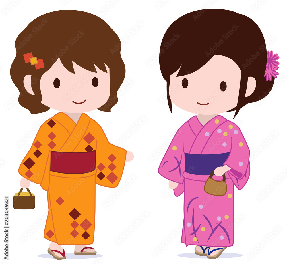 女子旅 日本で浴衣 タイプc Stock イラスト Adobe Stock