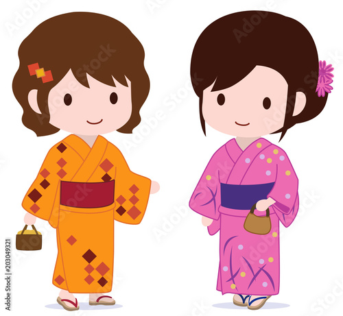 女子旅 日本で浴衣 タイプc Stock イラスト Adobe Stock