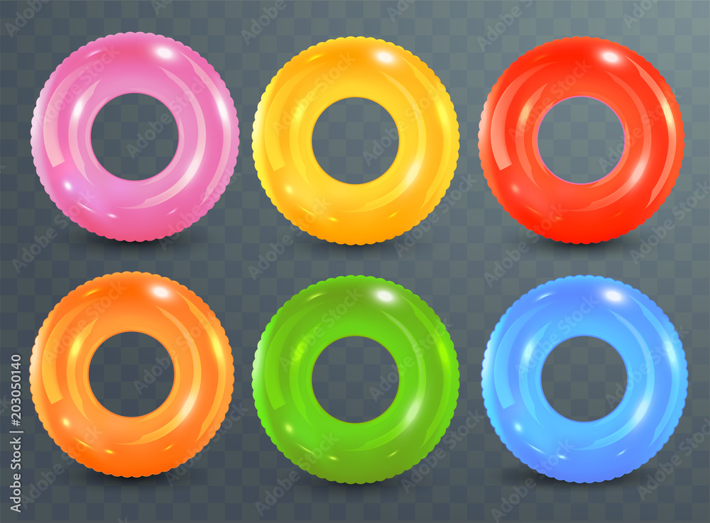 Swim rings set on transparent background. Inflatable rubber toy ...