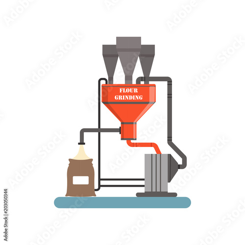Flour grinding equipment, stage of bread production process vector Illustration on a white background