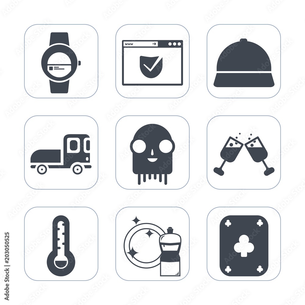 Premium fill icons set on white background . Such as ufo, touch, watch, smart, alien, time, fiction, thermometer, glass, monster, security, temperature, poker, alcohol, play, website, web, check, game