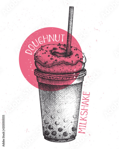 Hand drawn milkshake sketch. Milk cocktail vector illustrations. Fast food design template. Sweet drinks and desserts.