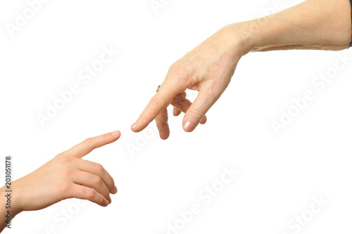 Hands touching each other. Isolated on white background.
