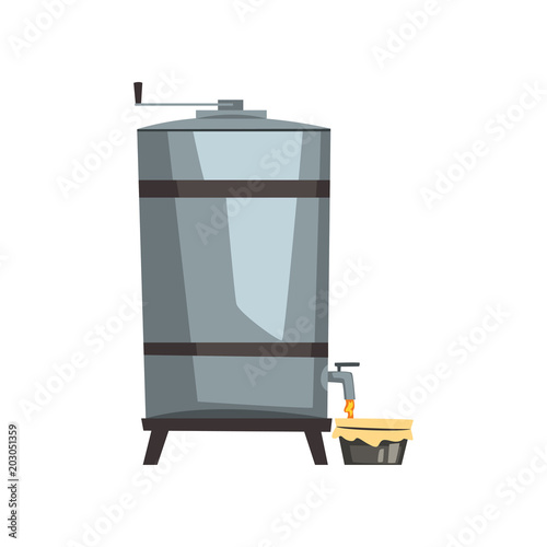 Honey storage, filtration and pasteurization equipment, honey production process vector Illustration on a white background