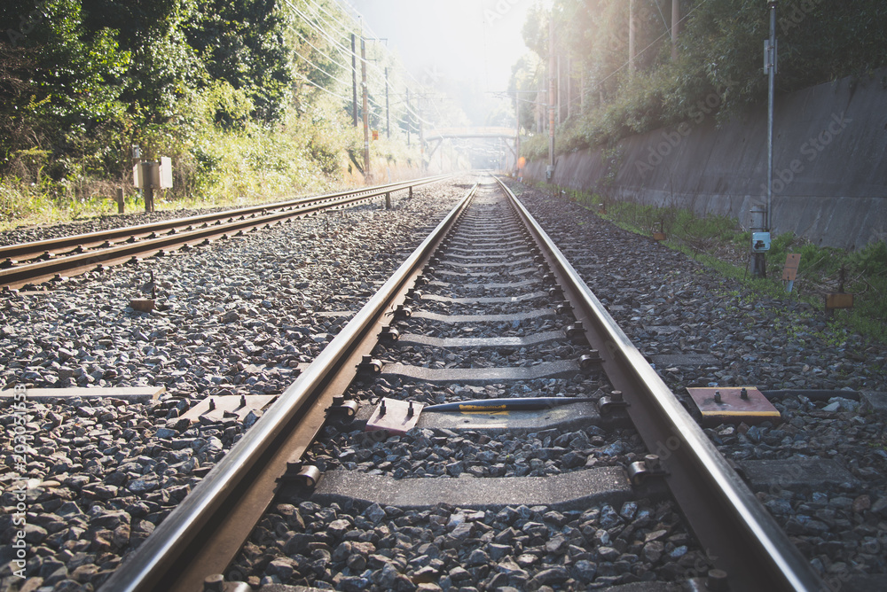 Railway or railroad tracks for train transportation Railway or railroad tracks for train transportation